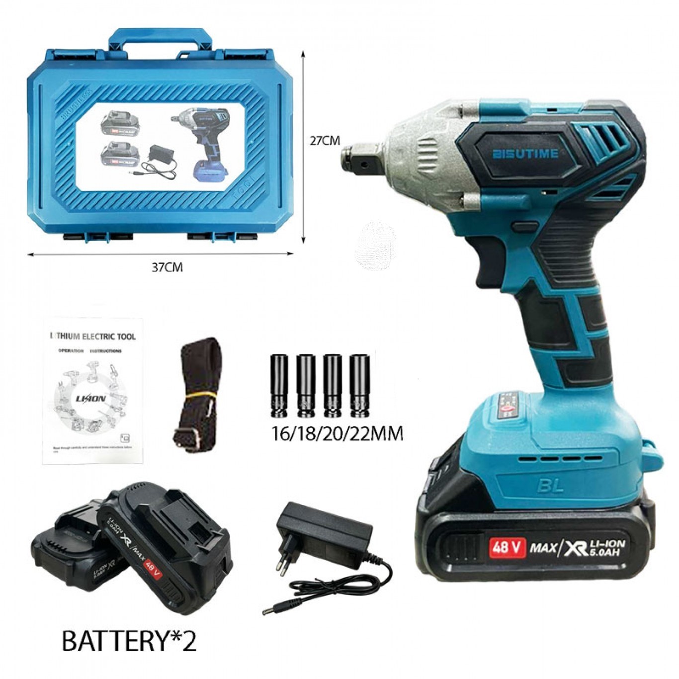 Επαναφορτιζόμενο Παλμικό Μπουλονόκλειδο 48V με 2 Μπαταρίες και Βαλιτσάκι Μεταφοράς 5.0Ah BISUTIME Επαναφορτιζόμενο Παλμικό Μπουλονόκλειδο 48V με 2 Μπαταρίες και Βαλιτσάκι Μεταφοράς 5.0Ah BISUTIME