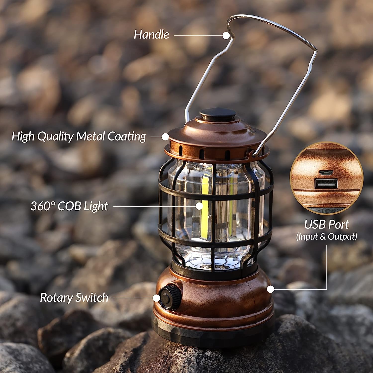 Επαναφορτιζόμενο USB Φωτιστικό Φανάρι - Power Bank LED COB με Μπαταρίες & Γάντζο Θερμού Λευκού Φωτισμού 3500K για Camping Επαναφορτιζόμενο USB Φωτιστικό Φανάρι - Power Bank LED COB με Μπαταρίες & Γάντζο Θερμού Λευκού Φωτισμού 3500K για Camping