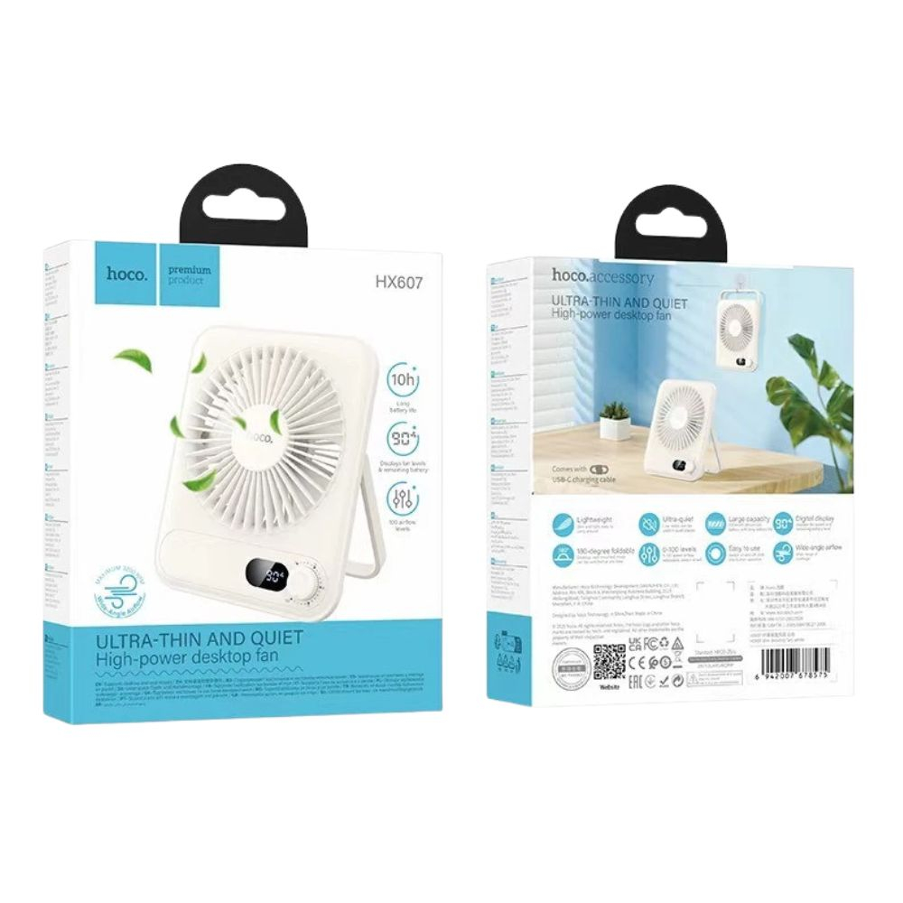 Επαναφορτιζόμενος Ανεμιστήρας Γραφείου Ultra Slim Αθόρυβος 2.5W με Οθόνη LED - HOCO Επαναφορτιζόμενος Ανεμιστήρας Γραφείου Ultra Slim Αθόρυβος 2.5W με Οθόνη LED - HOCO