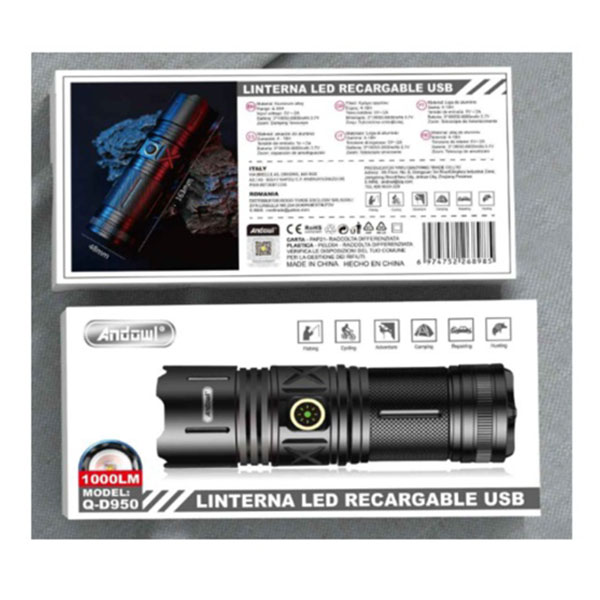 Επαναφορτιζόμενος Φακός USB LED 100lm Andowl Επαναφορτιζόμενος Φακός USB LED 100lm Andowl