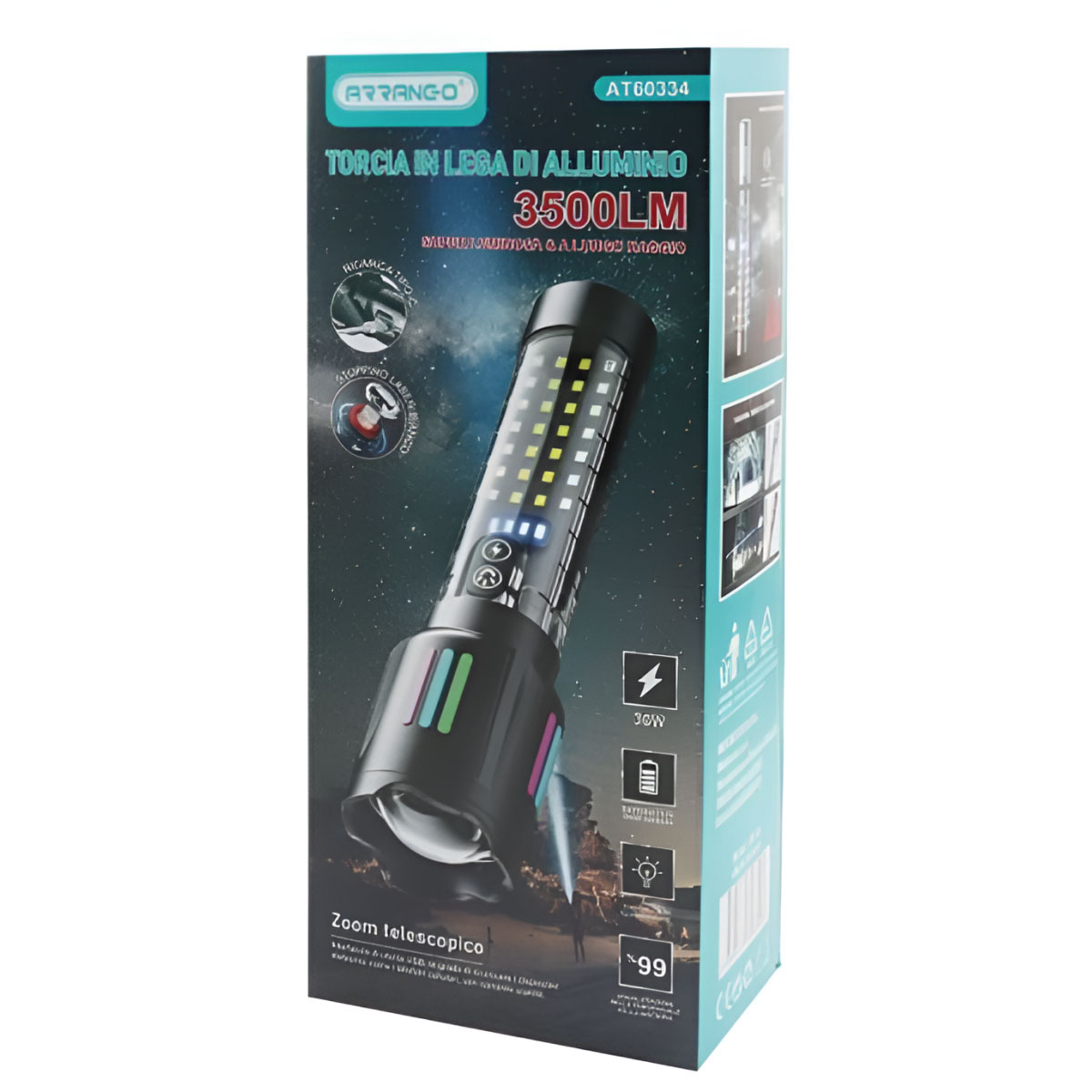 Επαναφορτιζόμενος Φακός Χειρός Αλουμινίου LED 3500lm με Λειτουργία Zoom και Ένδειξη Μπαταρίας ARRANGO AT60334 Επαναφορτιζόμενος Φακός Χειρός Αλουμινίου LED 3500lm με Λειτουργία Zoom και Ένδειξη Μπαταρίας ARRANGO AT60334