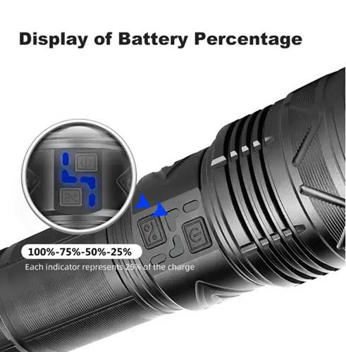 Επαναφορτιζόμενος Φακός Χειρός LED Αδιάβροχος IP67 με Μέγιστη Φωτεινότητα 40000lm-Μαύρος Επαναφορτιζόμενος Φακός Χειρός LED Αδιάβροχος IP67 με Μέγιστη Φωτεινότητα 40000lm-Μαύρος