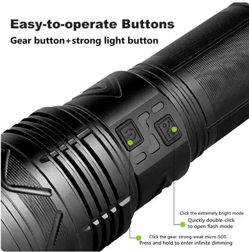 Επαναφορτιζόμενος Φακός Χειρός LED Αδιάβροχος IP67 με Μέγιστη Φωτεινότητα 40000lm-Μαύρος Επαναφορτιζόμενος Φακός Χειρός LED Αδιάβροχος IP67 με Μέγιστη Φωτεινότητα 40000lm-Μαύρος
