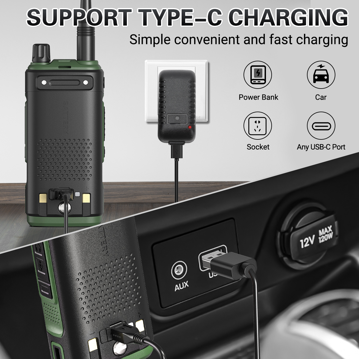 Επαναφορτιζόμενος Type - C Ασύρματος Φορητός Πομποδέκτης VHF – UHF 5W BAOFENG με Οθόνη LCD & Διπλό LED Φακό Επαναφορτιζόμενος Type - C Ασύρματος Φορητός Πομποδέκτης VHF – UHF 5W BAOFENG με Οθόνη LCD & Διπλό LED Φακό