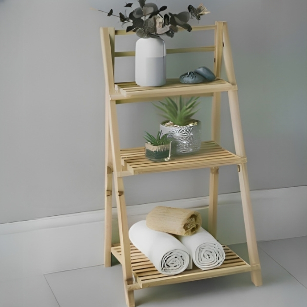 Επιδαπέδια Ξύλινη Ραφιέρα Μπάνιου - Σκάλα με 3 Ράφια Επιδαπέδια Ξύλινη Ραφιέρα Μπάνιου - Σκάλα με 3 Ράφια