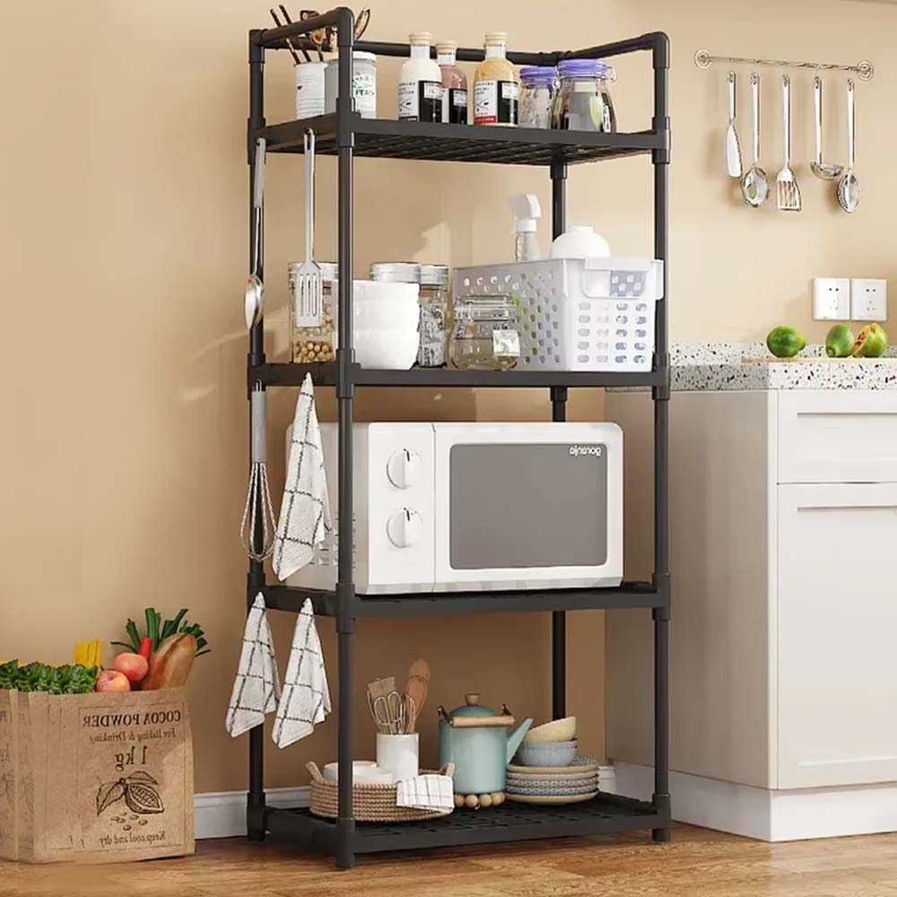 Επιδαπέδια Βάση Οργάνωσης Κουζίνας - Μπάνιου 4 Επιπέδων 48x26x113cm με Μεταλλικό Σκελετό και Γάντζους Μαύρη Επιδαπέδια Βάση Οργάνωσης Κουζίνας - Μπάνιου 4 Επιπέδων 48x26x113cm με Μεταλλικό Σκελετό και Γάντζους Μαύρη