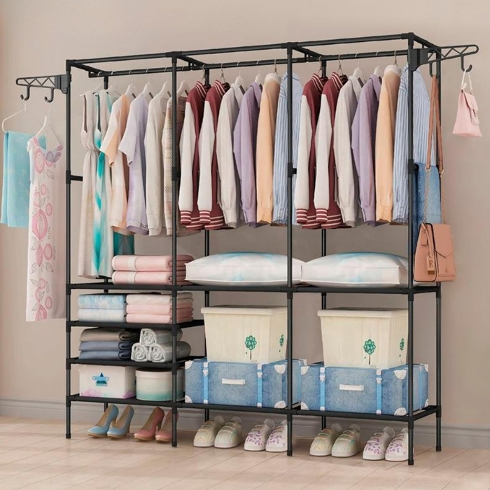 Έπιπλο Εισόδου με Κρεμάστρες & Ράφια 160x33x173 cm με Μεταλλικό Σκελετό Έπιπλο Εισόδου με Κρεμάστρες & Ράφια 160x33x173 cm με Μεταλλικό Σκελετό