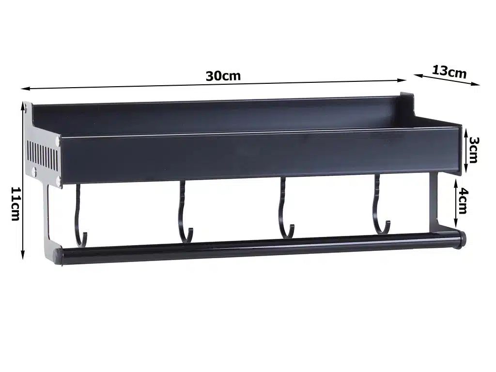 Επιτοίχια Ανοξείδωτη Ραφιέρα Κουζίνας με Γάντζους 30x13x11cm – Μαύρο Επιτοίχια Ανοξείδωτη Ραφιέρα Κουζίνας με Γάντζους 30x13x11cm – Μαύρο