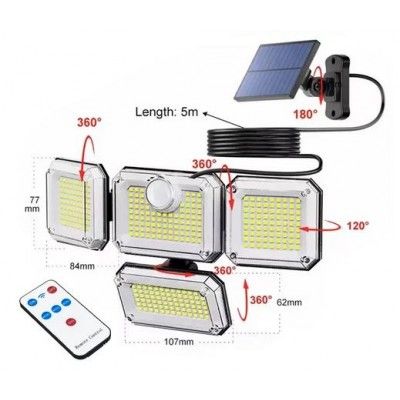 Επιτοίχιο Αδιάβροχο Ηλιακό Φωτιστικό 300LED 270º με Αισθητήρα Κίνησης IP65 Andowl - Μαύρο Επιτοίχιο Αδιάβροχο Ηλιακό Φωτιστικό 300LED 270º με Αισθητήρα Κίνησης IP65 Andowl - Μαύρο