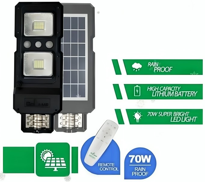 Επιτοίχιο Αδιάβροχο Ηλιακό LED Φωτιστικό Δρόμου 70W με Αισθητήρα Κίνησης & Τηλεχειριστήριο Επιτοίχιο Αδιάβροχο Ηλιακό LED Φωτιστικό Δρόμου 70W με Αισθητήρα Κίνησης & Τηλεχειριστήριο