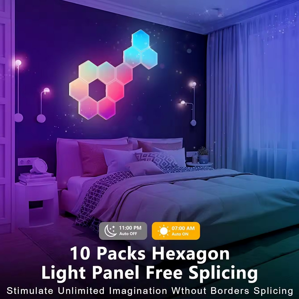 Επιτοίχιο Διακοσμητικό Φωτιστικό LED Wifi - RGB σε Εξάγωνο Σχήμα με Τηλεχειριστήριο, Ρυθμιζόμενα Χρώματα και Λειτουργία Μουσικής 10τμχ Tuya Λευκό Επιτοίχιο Διακοσμητικό Φωτιστικό LED Wifi - RGB σε Εξάγωνο Σχήμα με Τηλεχειριστήριο, Ρυθμιζόμενα Χρώματα και Λειτουργία Μουσικής 10τμχ Tuya Λευκό