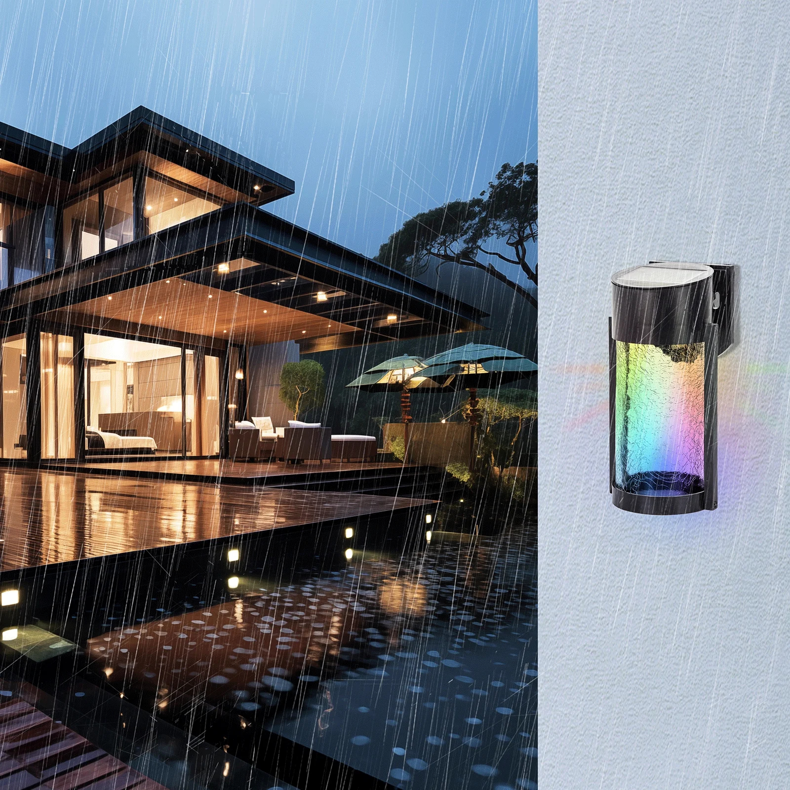 Επιτοίχιο LED Ηλιακό Φωτιστικό με RGB Φωτισμό & Προστασία IP44 10 x 9.7 x 20.3 cm Επιτοίχιο LED Ηλιακό Φωτιστικό με RGB Φωτισμό & Προστασία IP44 10 x 9.7 x 20.3 cm