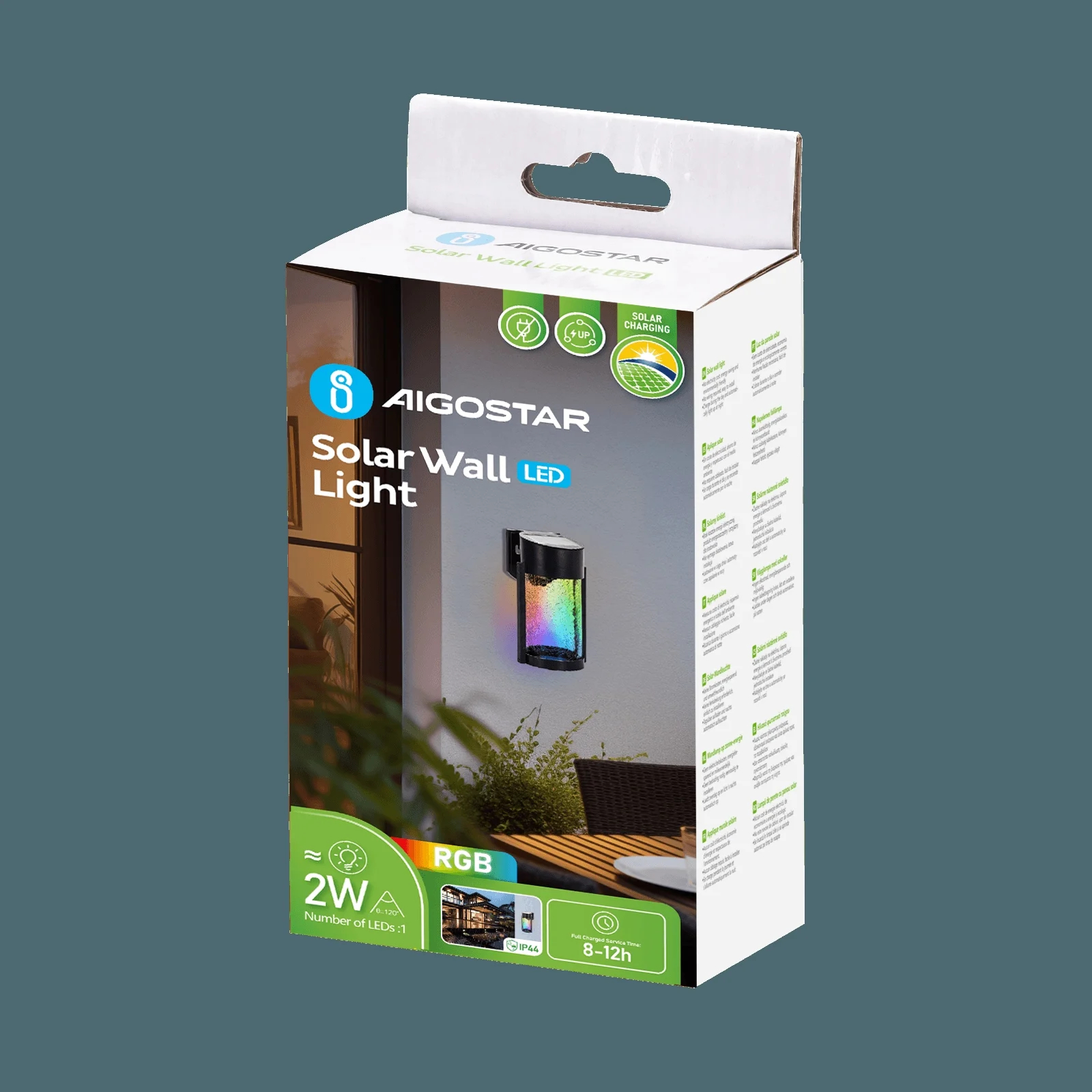 Επιτοίχιο LED Ηλιακό Φωτιστικό με RGB Φωτισμό & Προστασία IP44 10 x 9.7 x 20.3 cm Επιτοίχιο LED Ηλιακό Φωτιστικό με RGB Φωτισμό & Προστασία IP44 10 x 9.7 x 20.3 cm