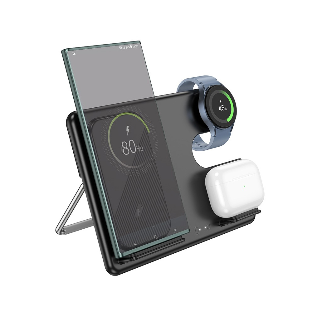 Επιτραπέζια Αναδιπλούμενη Βάση Φόρτισης 3 σε 1 3A 15W με Κάθετη Φόρτιση 3 Συσκευών και Ρυθμιζόμενο Βραχίωνα Hoco Μαύρη Επιτραπέζια Αναδιπλούμενη Βάση Φόρτισης 3 σε 1 3A 15W με Κάθετη Φόρτιση 3 Συσκευών και Ρυθμιζόμενο Βραχίωνα Hoco Μαύρη