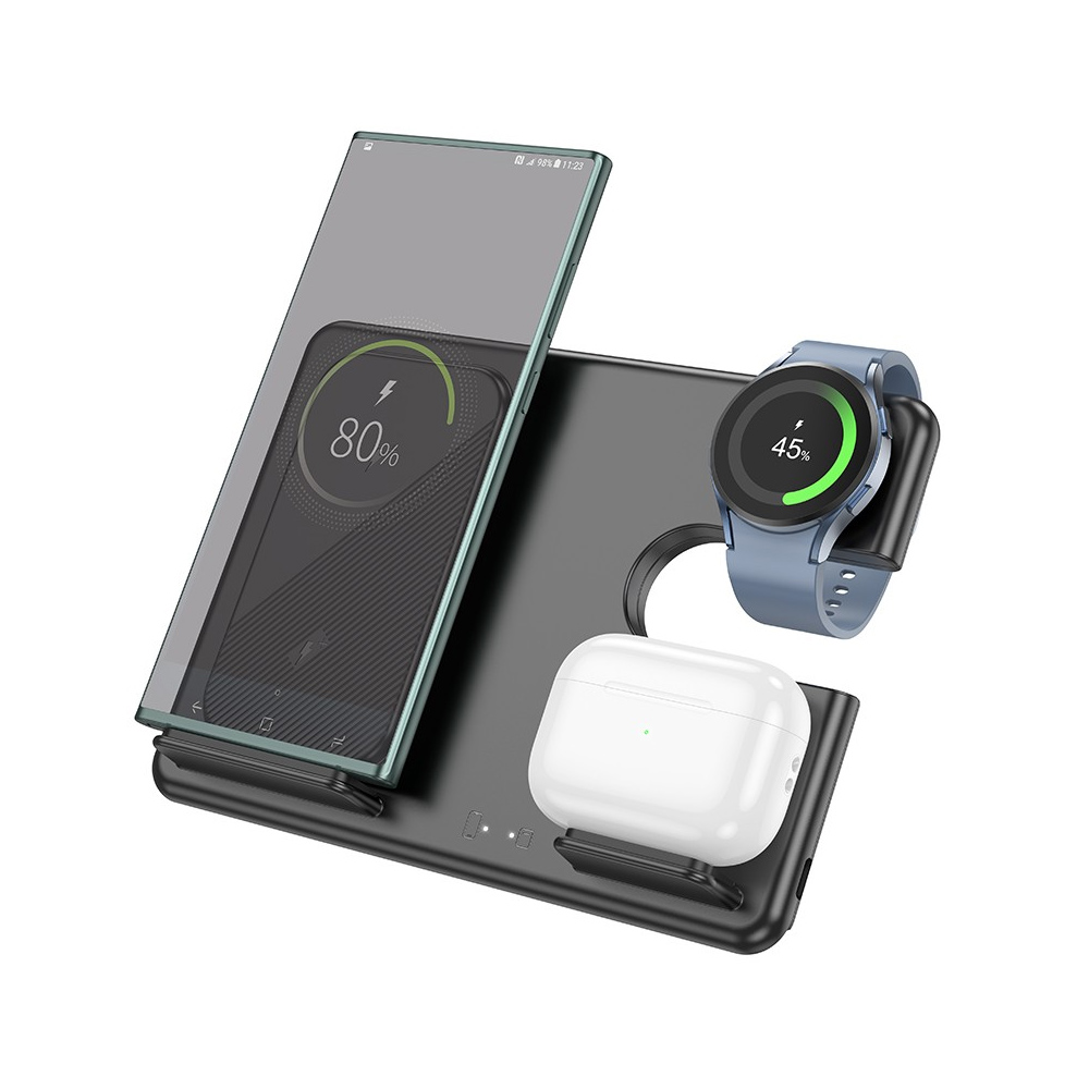 Επιτραπέζια Αναδιπλούμενη Βάση Φόρτισης 3 σε 1 3A 15W με Κάθετη Φόρτιση 3 Συσκευών και Ρυθμιζόμενο Βραχίωνα Hoco Μαύρη Επιτραπέζια Αναδιπλούμενη Βάση Φόρτισης 3 σε 1 3A 15W με Κάθετη Φόρτιση 3 Συσκευών και Ρυθμιζόμενο Βραχίωνα Hoco Μαύρη