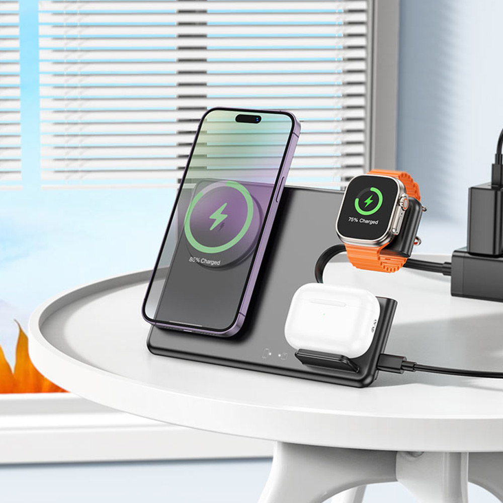 Επιτραπέζια Αναδιπλούμενη Βάση Φόρτισης Magsafe 3 σε 1 3A 15W με Κάθετη Φόρτιση 3 Συσκευών και Ρυθμιζόμενο Βραχίωνα Hoco Μαύρη Επιτραπέζια Αναδιπλούμενη Βάση Φόρτισης Magsafe 3 σε 1 3A 15W με Κάθετη Φόρτιση 3 Συσκευών και Ρυθμιζόμενο Βραχίωνα Hoco Μαύρη