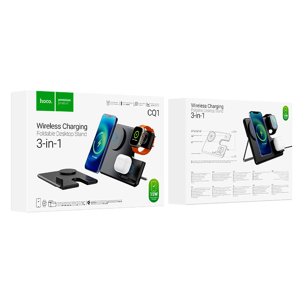 Επιτραπέζια Αναδιπλούμενη Βάση Φόρτισης Magsafe 3 σε 1 3A 15W με Κάθετη Φόρτιση 3 Συσκευών και Ρυθμιζόμενο Βραχίωνα Hoco Μαύρη Επιτραπέζια Αναδιπλούμενη Βάση Φόρτισης Magsafe 3 σε 1 3A 15W με Κάθετη Φόρτιση 3 Συσκευών και Ρυθμιζόμενο Βραχίωνα Hoco Μαύρη