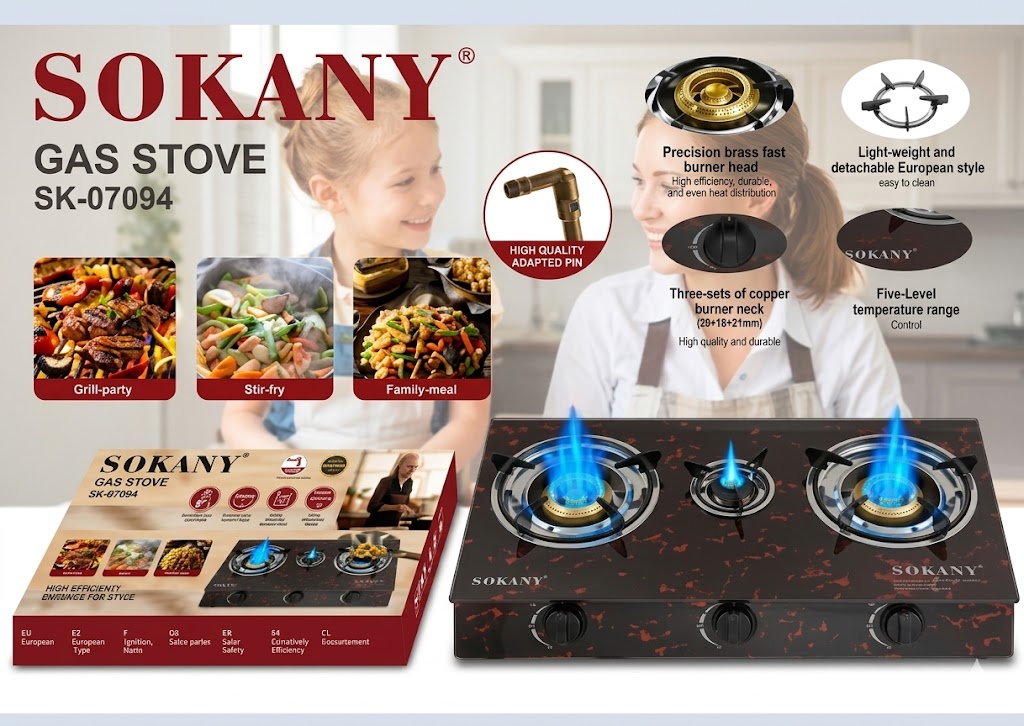 Επιτραπέζια Εστία Υγραερίου Sokany με 3 Καυστήρες Επιτραπέζια Εστία Υγραερίου Sokany με 3 Καυστήρες