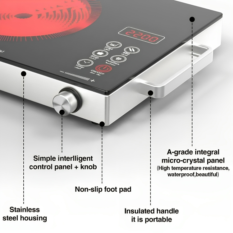 Επιτραπέζια Μονή Επαγωγική Εστία 2000W - Με Πάνελ Αφής, 10 Ρυθμίσεις Θερμοκρασίας & Χρονοδιακόπτη - HOOMEI Επιτραπέζια Μονή Επαγωγική Εστία 2000W - Με Πάνελ Αφής, 10 Ρυθμίσεις Θερμοκρασίας & Χρονοδιακόπτη - HOOMEI