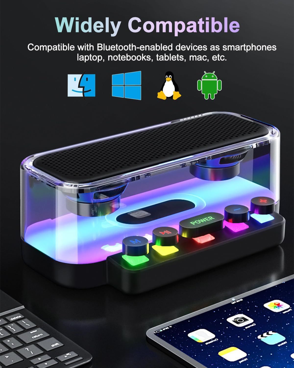 Επιτραπέζιο Bluetooth Ηχείο RGB 1200mAh με Μηχανικά Πλήκτρα Μαύρο Επιτραπέζιο Bluetooth Ηχείο RGB 1200mAh με Μηχανικά Πλήκτρα Μαύρο