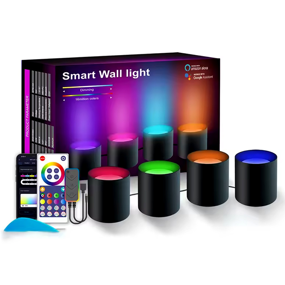 LED Wifi, RGB Επιτραπέζιο - Επιτοίχιο Διακοσμητικό Φωτιστικό σε Κυλινδρικό Σχήμα με Τηλεχειριστήριο και Ρυθμιζόμενα Χρώματα4τμχ Tuya Μαύρο LED Wifi, RGB Επιτραπέζιο - Επιτοίχιο Διακοσμητικό Φωτιστικό σε Κυλινδρικό Σχήμα με Τηλεχειριστήριο και Ρυθμιζόμενα Χρώματα4τμχ Tuya Μαύρο