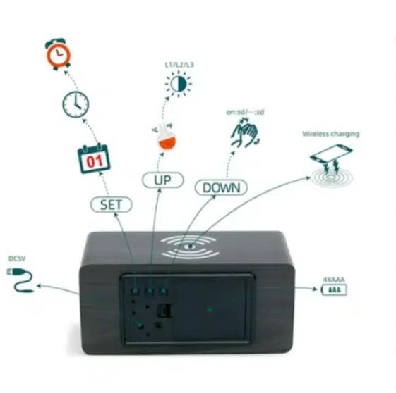 Επιτραπέζιο Ξύλινο Ρολόι – Ξυπνητήρι με Ασύρματη Φόρτιση Κινητού και Ανιχνευτή Κίνησης – Καφέ Επιτραπέζιο Ξύλινο Ρολόι – Ξυπνητήρι με Ασύρματη Φόρτιση Κινητού και Ανιχνευτή Κίνησης – Καφέ