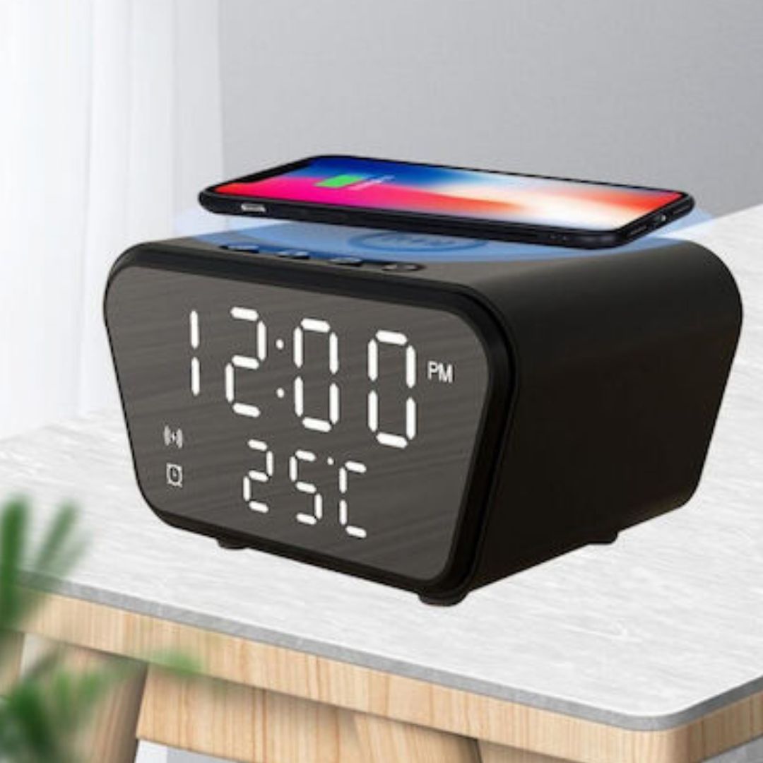 Επιτραπέζιο Ψηφιακό Ρολόι με Ξυπνητήρι & Ασύρματη Φόρτιση Μαύρο Επιτραπέζιο Ψηφιακό Ρολόι με Ξυπνητήρι & Ασύρματη Φόρτιση Μαύρο