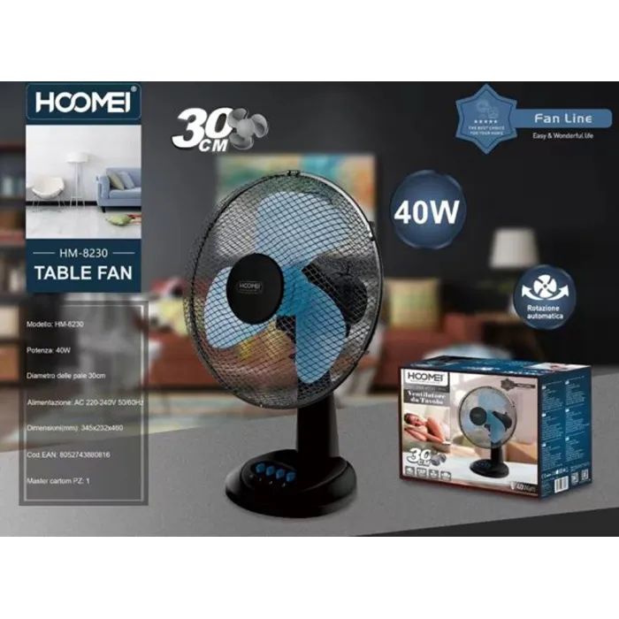 Επιτραπέζιος Ανεμιστήρας 40W Διαμέτρου 30cm Hoomei - Μαύρο Επιτραπέζιος Ανεμιστήρας 40W Διαμέτρου 30cm Hoomei - Μαύρο