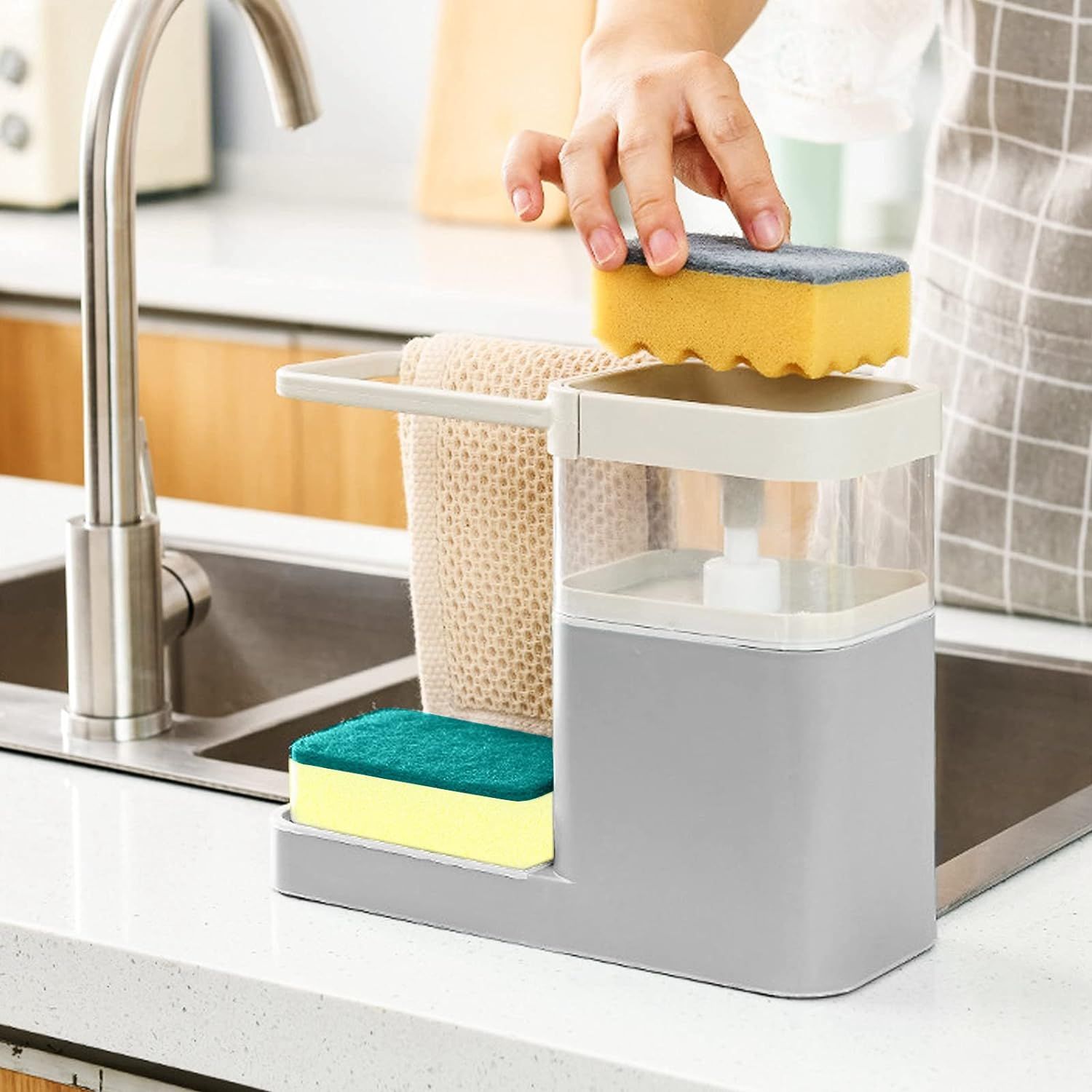 Επιτραπέζιος Διανεμητής Σαπουνιού με Βάση για Σφουγγάρι και Πετσέτα 12×9.5x21x25cm – Γκρι Επιτραπέζιος Διανεμητής Σαπουνιού με Βάση για Σφουγγάρι και Πετσέτα 12×9.5x21x25cm – Γκρι