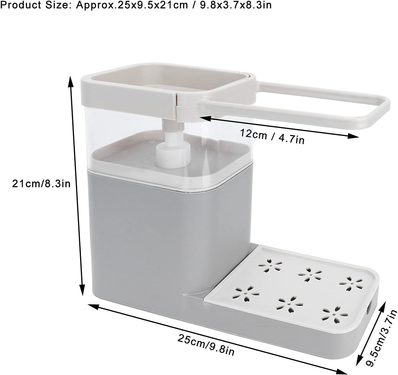 Επιτραπέζιος Διανεμητής Σαπουνιού με Βάση για Σφουγγάρι και Πετσέτα 12×9.5x21x25cm – Γκρι Επιτραπέζιος Διανεμητής Σαπουνιού με Βάση για Σφουγγάρι και Πετσέτα 12×9.5x21x25cm – Γκρι