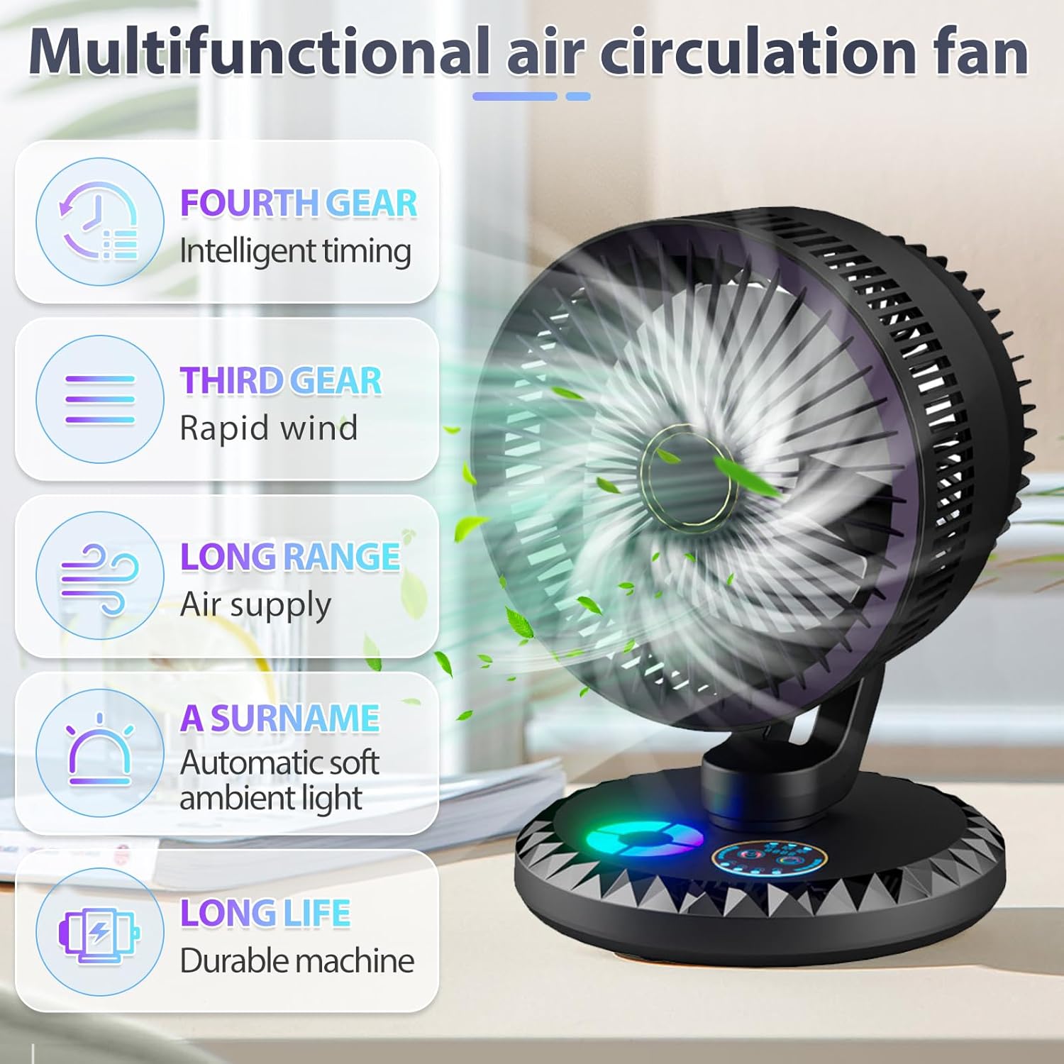 Επιτραπέζιος USB Ανεμιστήρας με Ρύθμιση Ισχύος, Χρονοδιακόπτη & LED Φωτισμό - Arrango Επιτραπέζιος USB Ανεμιστήρας με Ρύθμιση Ισχύος, Χρονοδιακόπτη & LED Φωτισμό - Arrango