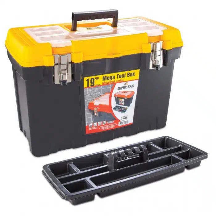Εργαλειοθήκη με Εσωτερικό Δισκάκι και Ενσωματωμένη Ταμπακιέρα στο Καπάκι με Μεταλλικά Κουμπώματα και Θήκες Super-Bag 19″ 49x26.5x32εκ Εργαλειοθήκη με Εσωτερικό Δισκάκι και Ενσωματωμένη Ταμπακιέρα στο Καπάκι με Μεταλλικά Κουμπώματα και Θήκες Super-Bag 19″ 49x26.5x32εκ
