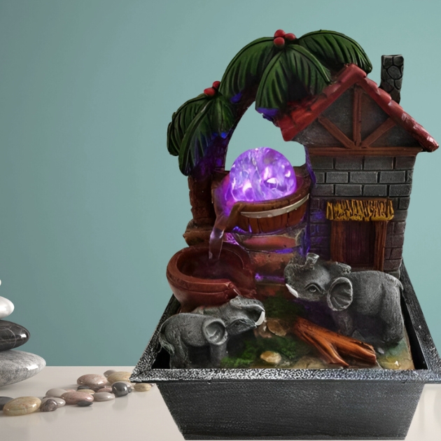 Feng Shui Διακοσμητικός Καταρράκτης Τρεχούμενου Νερού από Κιούπια με Ελέφαντες Καλοτυχίας & Φωτισμό LED Feng Shui Διακοσμητικός Καταρράκτης Τρεχούμενου Νερού από Κιούπια με Ελέφαντες Καλοτυχίας & Φωτισμό LED