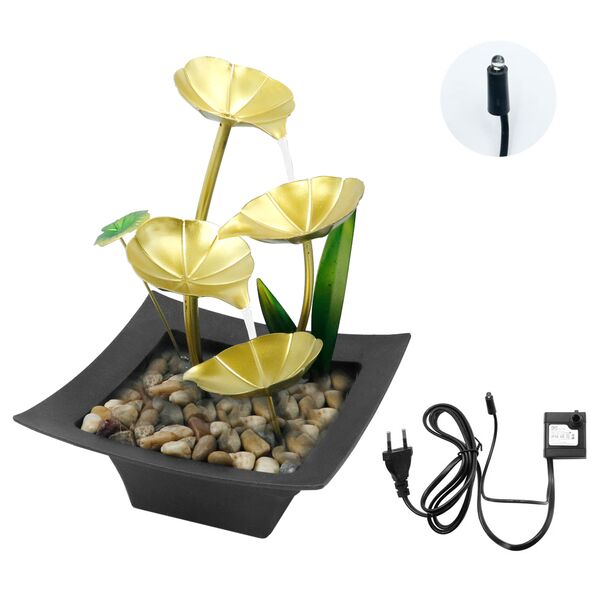 Feng Shui Μοντέρνο Διακοσμητικό Συντριβάνι LED Εσωτερικού και Εξωτερικού Χώρου με Φυτά, Χρυσά Φύλλα και Θερμό Λευκό Φωτισμό 220V 30x20x20εκ. Feng Shui Μοντέρνο Διακοσμητικό Συντριβάνι LED Εσωτερικού και Εξωτερικού Χώρου με Φυτά, Χρυσά Φύλλα και Θερμό Λευκό Φωτισμό 220V 30x20x20εκ.