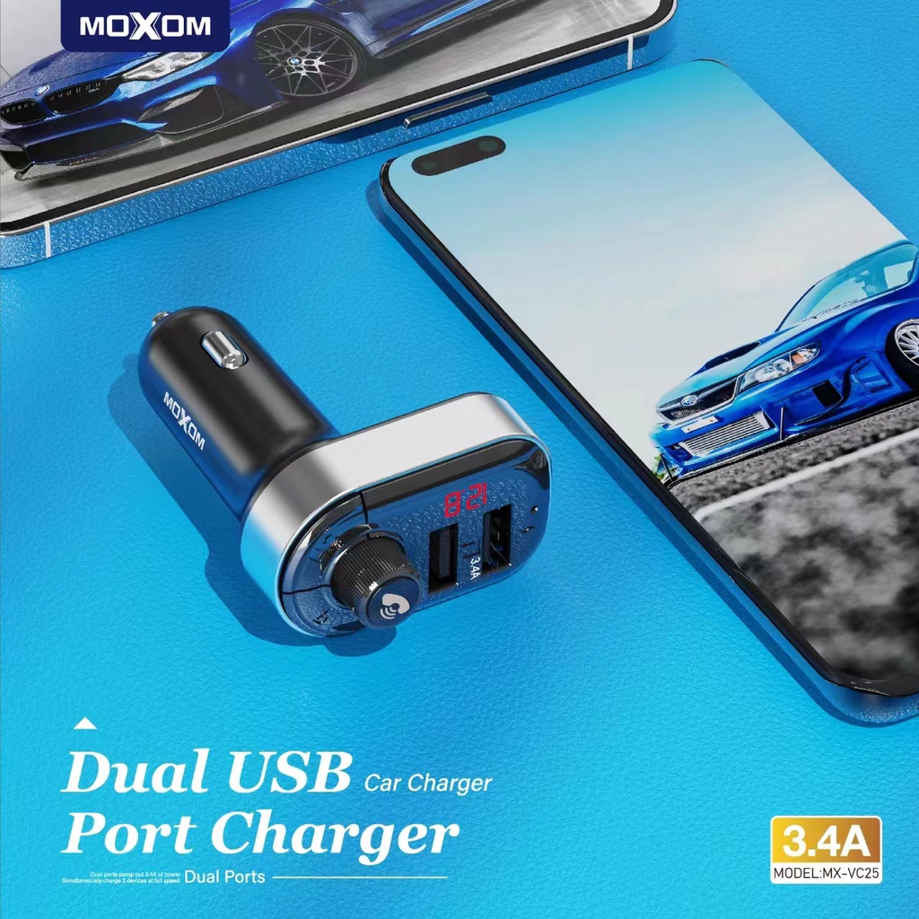 FM Transmitter Αυτοκινήτου με 2 Θύρες USB και Τροφοδοσία Ρεύματος Αναπτήρα Moxom FM Transmitter Αυτοκινήτου με 2 Θύρες USB και Τροφοδοσία Ρεύματος Αναπτήρα Moxom