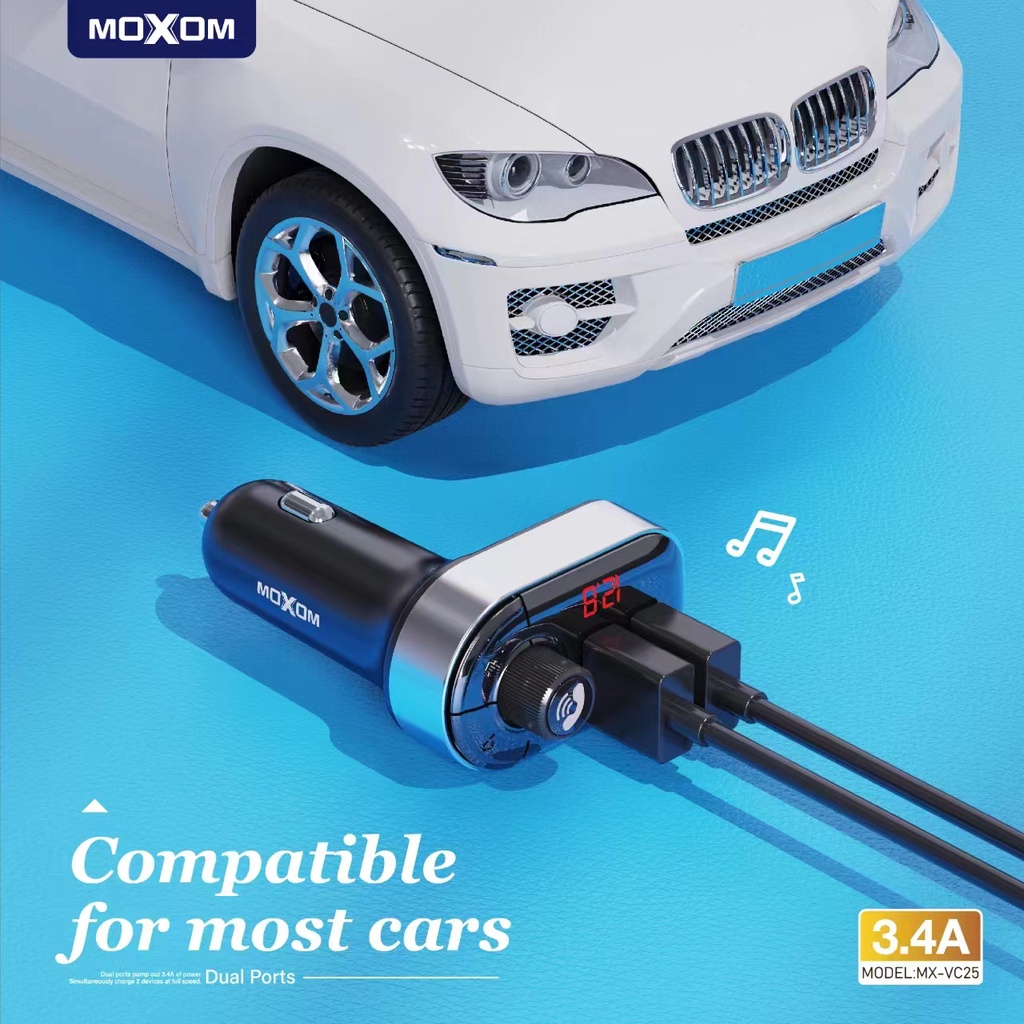 FM Transmitter Αυτοκινήτου με 2 Θύρες USB και Τροφοδοσία Ρεύματος Αναπτήρα Moxom FM Transmitter Αυτοκινήτου με 2 Θύρες USB και Τροφοδοσία Ρεύματος Αναπτήρα Moxom