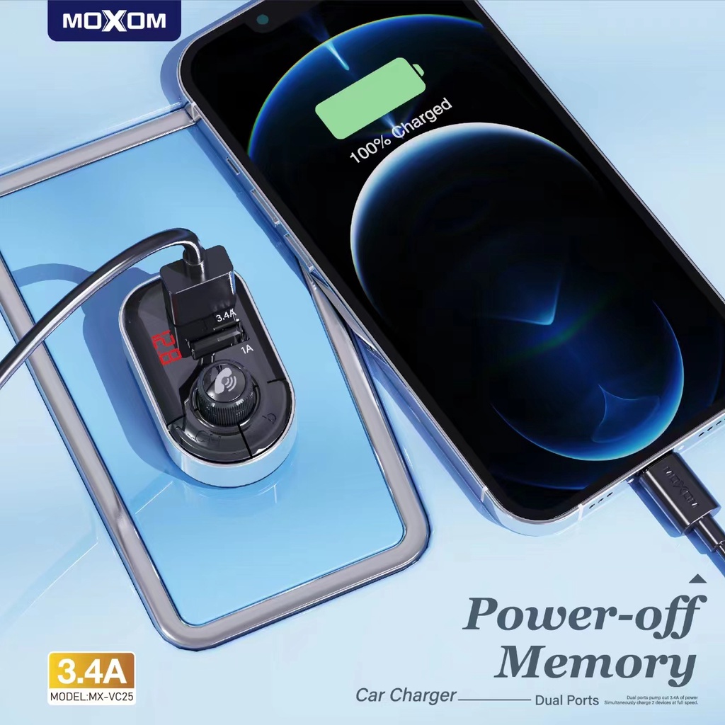 FM Transmitter Αυτοκινήτου με 2 Θύρες USB και Τροφοδοσία Ρεύματος Αναπτήρα Moxom FM Transmitter Αυτοκινήτου με 2 Θύρες USB και Τροφοδοσία Ρεύματος Αναπτήρα Moxom