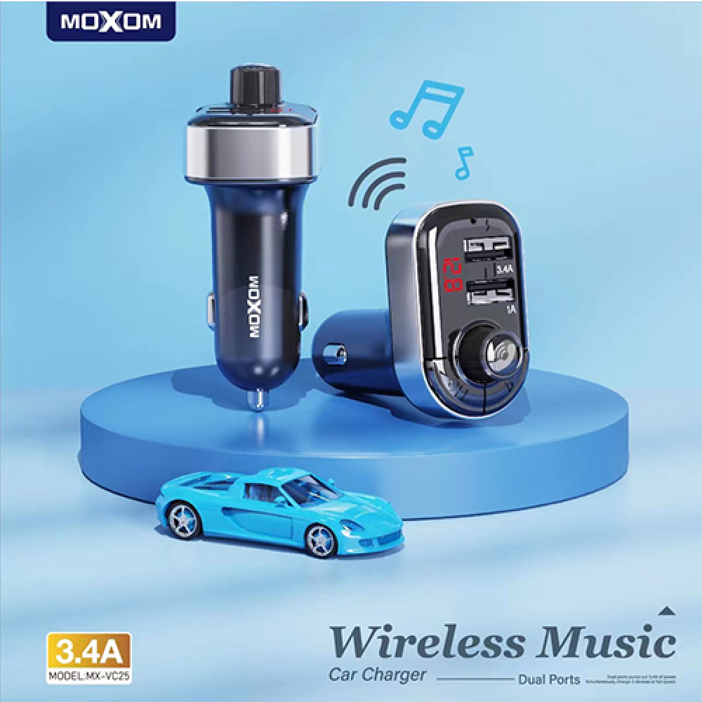 FM Transmitter Αυτοκινήτου με 2 Θύρες USB και Τροφοδοσία Ρεύματος Αναπτήρα Moxom FM Transmitter Αυτοκινήτου με 2 Θύρες USB και Τροφοδοσία Ρεύματος Αναπτήρα Moxom