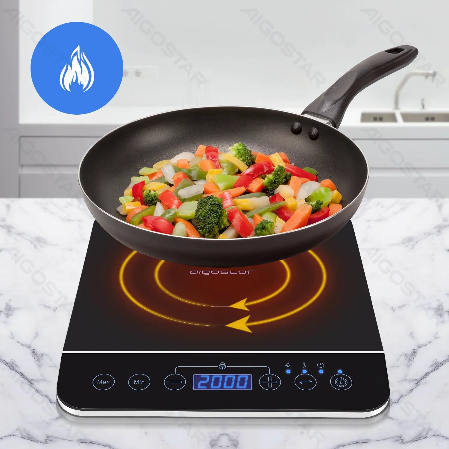 Φορητή Επαγωγική Εστία 2000W με Touch Panel - Aigostar BlueFire Φορητή Επαγωγική Εστία 2000W με Touch Panel - Aigostar BlueFire