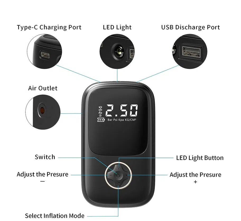 Φορητή Μίνι Αντλία Αέρος Κομπρεσέρ – Power Bank 4000mAh 150 PSI CTC-657 Φορητή Μίνι Αντλία Αέρος Κομπρεσέρ – Power Bank 4000mAh 150 PSI CTC-657