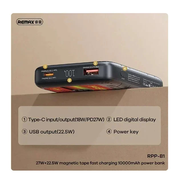 Φορητή Μπαταρία Φορτιστής Remax - Tape Fast Charging Power Bank 10000mAh 22.5W με 2 Θύρες USB-A Μαύρο Φορητή Μπαταρία Φορτιστής Remax - Tape Fast Charging Power Bank 10000mAh 22.5W με 2 Θύρες USB-A Μαύρο