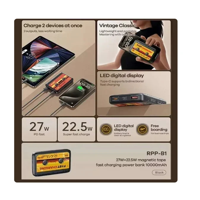 Φορητή Μπαταρία Φορτιστής Remax - Tape Fast Charging Power Bank 10000mAh 22.5W με 2 Θύρες USB-A Μαύρο Φορητή Μπαταρία Φορτιστής Remax - Tape Fast Charging Power Bank 10000mAh 22.5W με 2 Θύρες USB-A Μαύρο