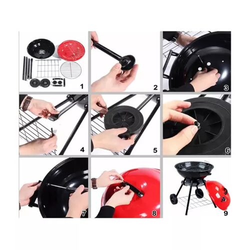 Φορητή ψησταριά μπάρμπεκιου με ρόδες και καπάκι – κόκκινο/μαύρο Φορητή ψησταριά μπάρμπεκιου με ρόδες και καπάκι – κόκκινο/μαύρο