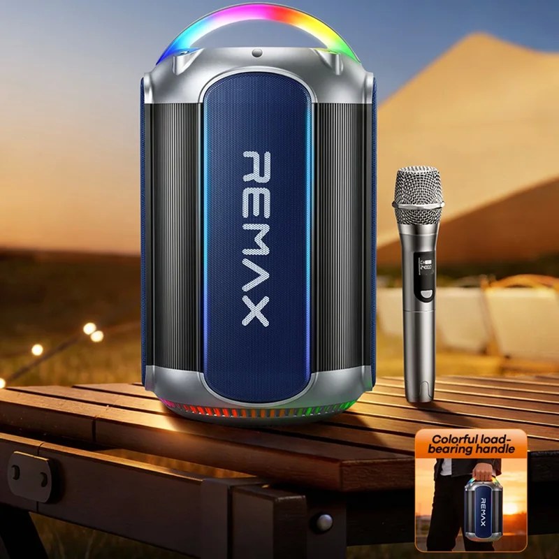 Φορητό Ηχείο Bluetooth Remax RB-MB06 120W με Ασύρματο Μικρόφωνο | Party Speaker RGB Light, TWS Pairing, USB & AUX για Karaoke & Εκδηλώσεις Φορητό Ηχείο Bluetooth Remax RB-MB06 120W με Ασύρματο Μικρόφωνο | Party Speaker RGB Light, TWS Pairing, USB & AUX για Karaoke & Εκδηλώσεις