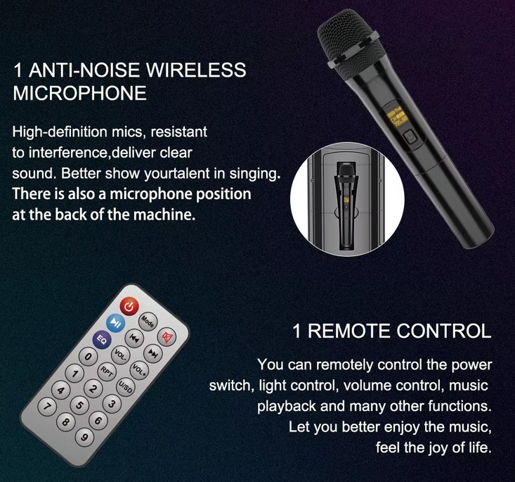 Φορητό Bluetooth Ηχείο Karaoke με Μικρόφωνο, Τηλεχειριστήριο & LED Φωτισμό Φορητό Bluetooth Ηχείο Karaoke με Μικρόφωνο, Τηλεχειριστήριο & LED Φωτισμό