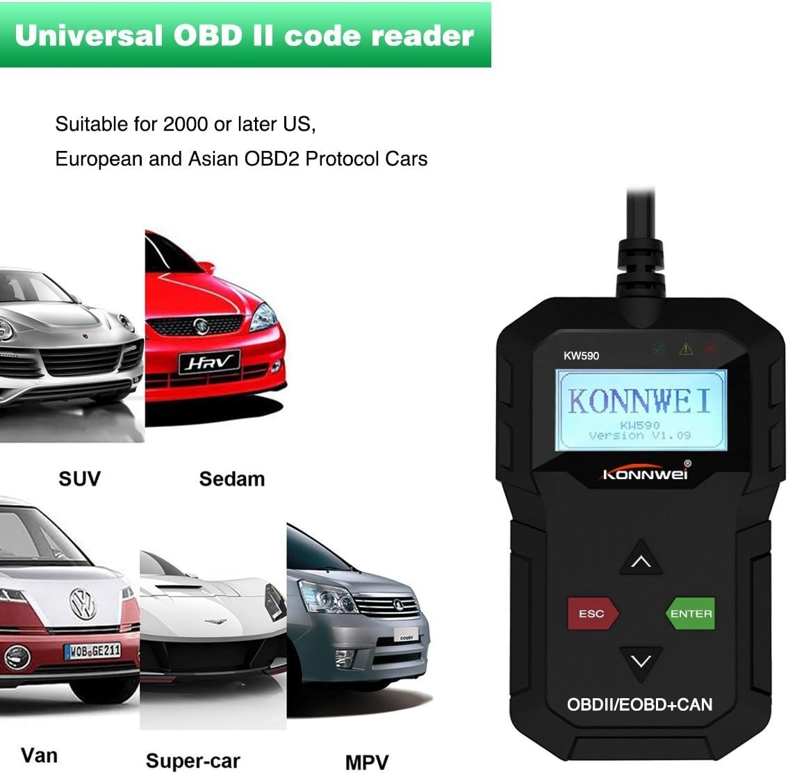 Φορητό Διαγνωστικό OBD2 Κονσόλας – Κατάλληλο για Αυτοκίνητα OBDII/EOBD+CAN - Konnwei Φορητό Διαγνωστικό OBD2 Κονσόλας – Κατάλληλο για Αυτοκίνητα OBDII/EOBD+CAN - Konnwei