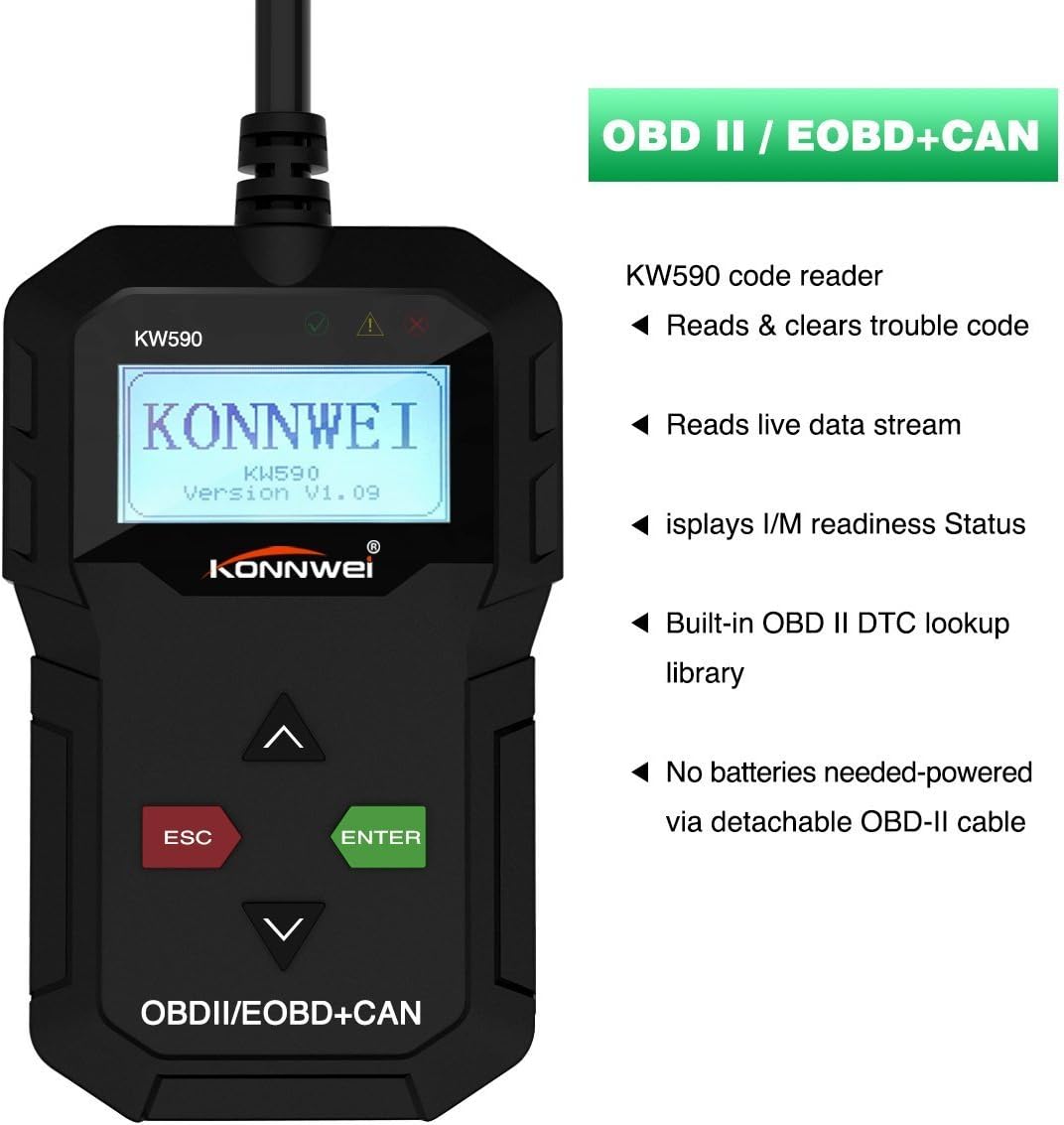 Φορητό Διαγνωστικό OBD2 Κονσόλας – Κατάλληλο για Αυτοκίνητα OBDII/EOBD+CAN - Konnwei Φορητό Διαγνωστικό OBD2 Κονσόλας – Κατάλληλο για Αυτοκίνητα OBDII/EOBD+CAN - Konnwei