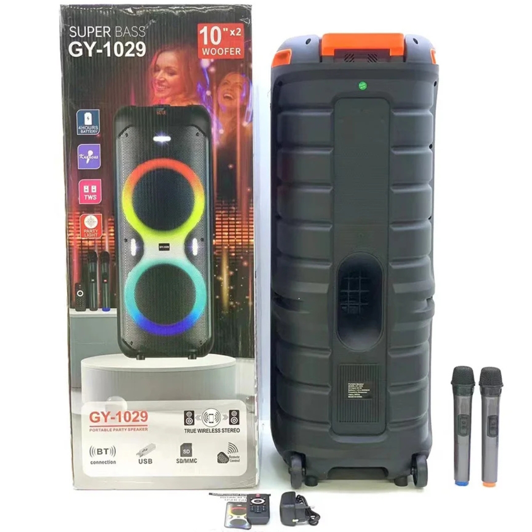 Φορητό Ηχείο Καραόκε με 2 Μικρόφωνα, Bluetooth, FM και Φωτισμό LED RGB - SuperBass Φορητό Ηχείο Καραόκε με 2 Μικρόφωνα, Bluetooth, FM και Φωτισμό LED RGB - SuperBass