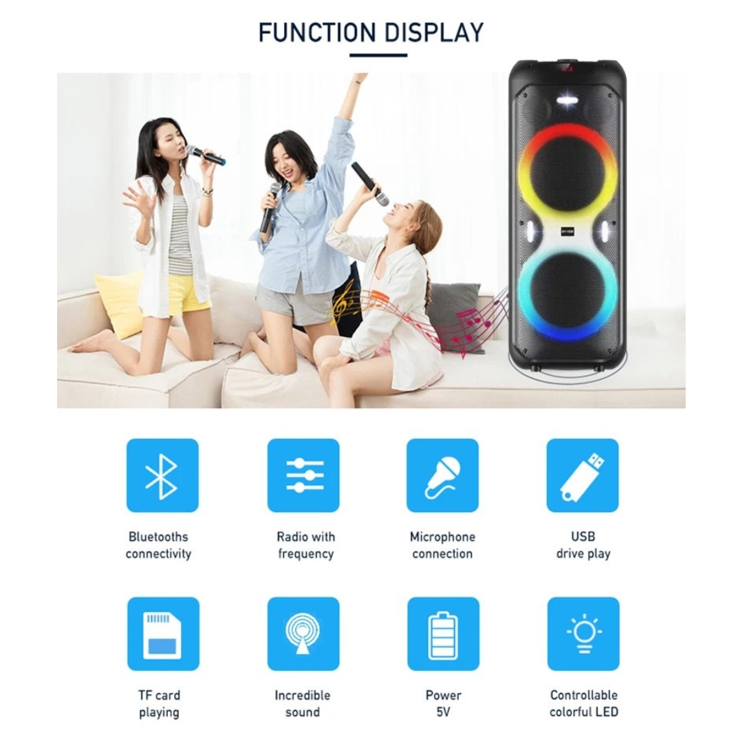 Φορητό Ηχείο Καραόκε με 2 Μικρόφωνα, Bluetooth, FM και Φωτισμό LED RGB - SuperBass Φορητό Ηχείο Καραόκε με 2 Μικρόφωνα, Bluetooth, FM και Φωτισμό LED RGB - SuperBass