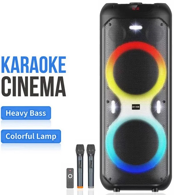 Φορητό Ηχείο Καραόκε με 2 Μικρόφωνα, Bluetooth, FM και Φωτισμό LED RGB - SuperBass Φορητό Ηχείο Καραόκε με 2 Μικρόφωνα, Bluetooth, FM και Φωτισμό LED RGB - SuperBass